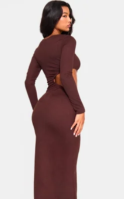 Chocolate Long Sleeve Cut Out Maxi Dress