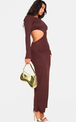Chocolate Long Sleeve Cut Out Maxi Dress