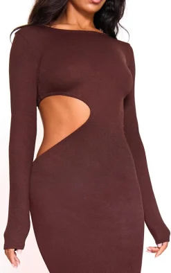 Chocolate Long Sleeve Cut Out Maxi Dress