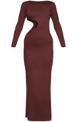 Chocolate Long Sleeve Cut Out Maxi Dress
