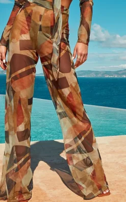 Chocolate Abstract Print Mesh Wide Leg Pants