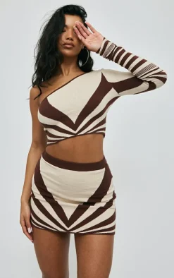 Chocolate Abstract Two Tone Knit Mini Skirt