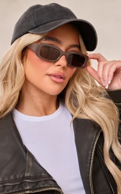 Chocolate Arm Detail Rounded Rectangular Sunglasses