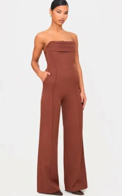 Chocolate Bandeau Cowl Neck Pocket Detailed Jumpsuit