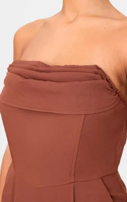 Chocolate Bandeau Cowl Neck Pocket Detailed Jumpsuit