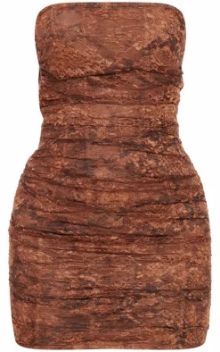 Chocolate Bandeau Lace Bodycon Dress