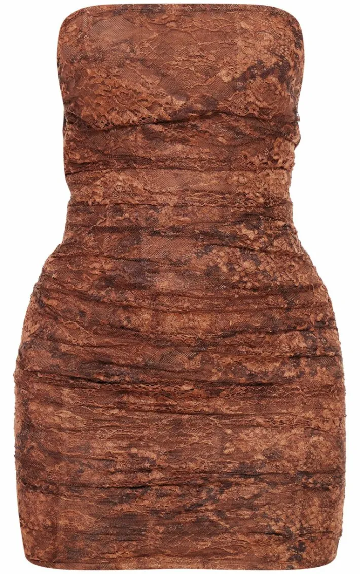 Chocolate Bandeau Lace Bodycon Dress