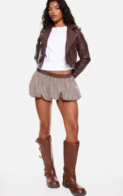 Chocolate Basic Faux Leather Biker Jacket