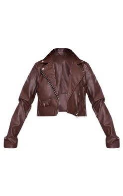 Chocolate Basic Faux Leather Biker Jacket