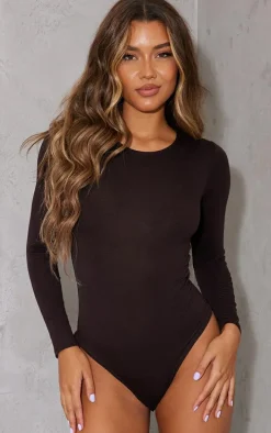 Chocolate Basic Long Sleeve Crew Neck Bodysuit