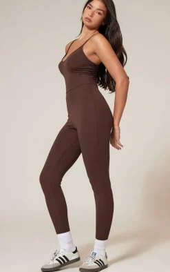 Chocolate Basic Strappy Plunge Jumpsuit