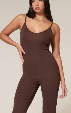 Chocolate Basic Strappy Plunge Jumpsuit