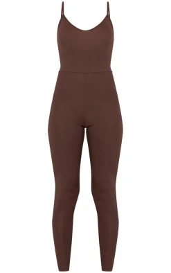 Chocolate Basic Strappy Plunge Jumpsuit