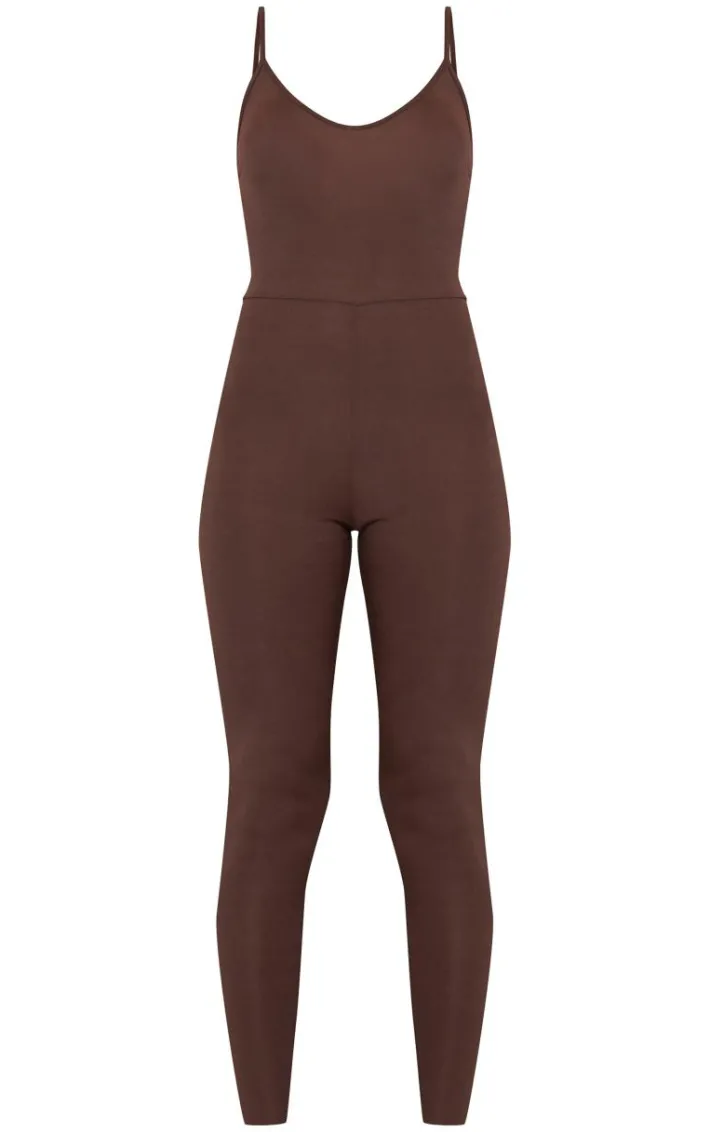 Chocolate Basic Strappy Plunge Jumpsuit