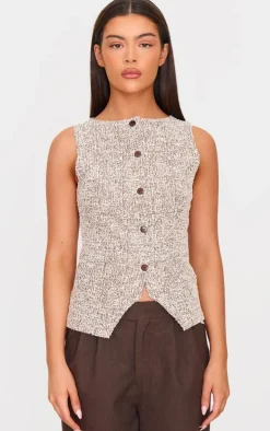 Chocolate Boucle Button Down Vest