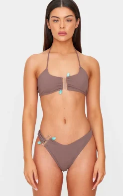 Chocolate Brazilian Silver Trim Bikini Bottoms