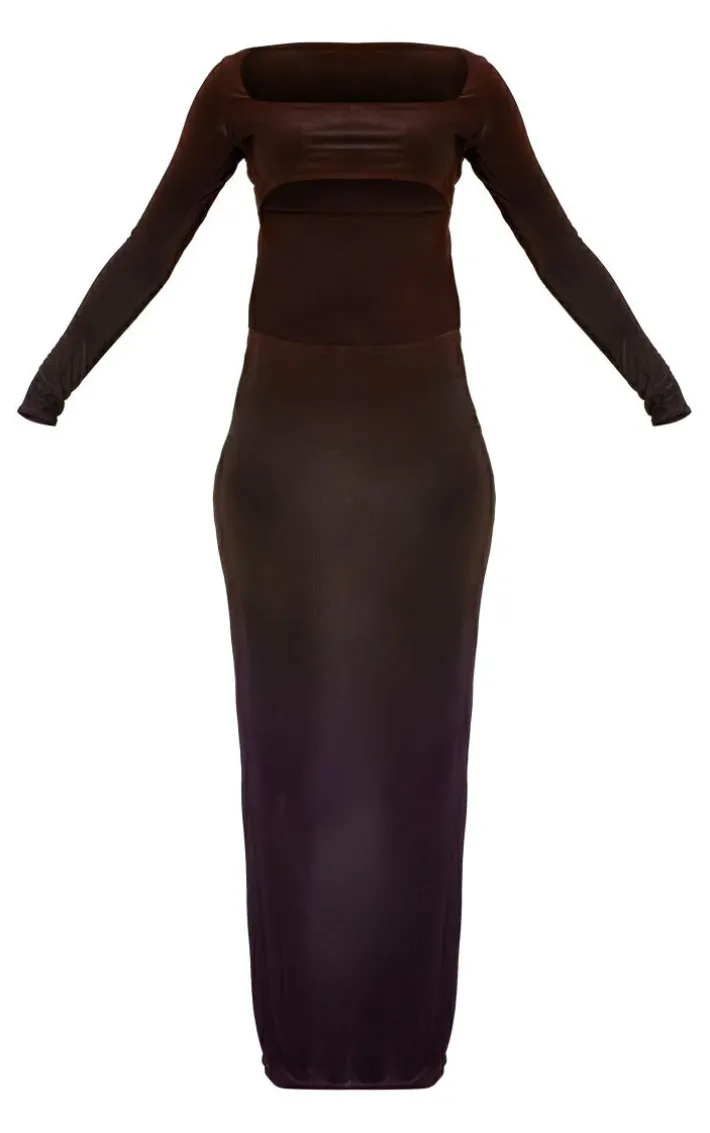 Chocolate Brown Cut Out Detail Long Sleeve Maxi Dress