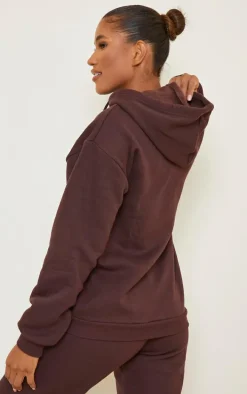 Chocolate Brown Extreme Oversized Pocket Front Zip Through Hoodie