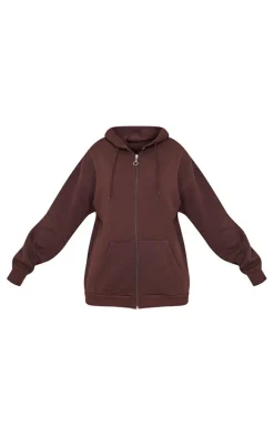 Chocolate Brown Extreme Oversized Pocket Front Zip Through Hoodie