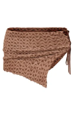 Chocolate Brown Faux Fur Patterned Tie Side Mini Skirt