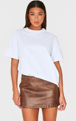 Chocolate Brown Faux Leather Plaited Mini Skirt
