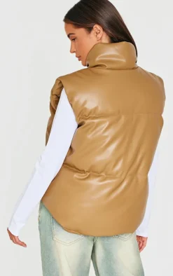 Chocolate Brown Faux Leather Drop Hem Vest