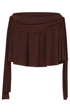 Chocolate Brown Slinky Tie Side Flippy Mini Skirt