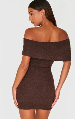 Chocolate Brushed Rib Asymmetric Bodycon Dress