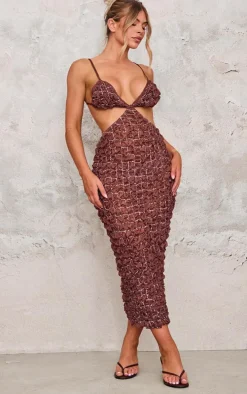 Chocolate Bubble Texture Open Back Midi Dress