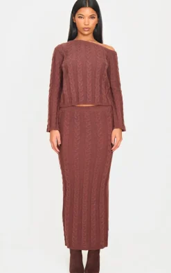Chocolate Cable Knit Maxi Skirt