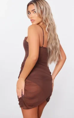 Chocolate Chiffon Draped Lace Up Mini Dress