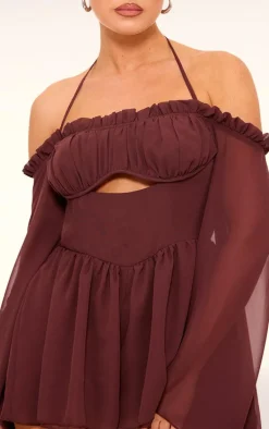 Chocolate Chiffon Underwire Bardot Floaty Romper