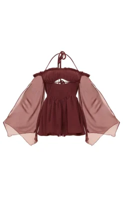 Chocolate Chiffon Underwire Bardot Floaty Romper