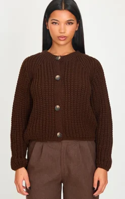 Chocolate Chunky Cable Knit Button Up Cardigan
