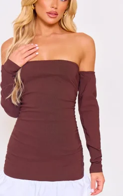 Chocolate Contrast Bardot Ruched Shift Dress