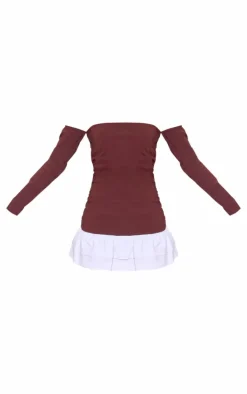 Chocolate Contrast Bardot Ruched Shift Dress