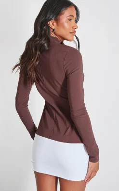 Chocolate Contrast Hem High Neck Bodycon Dress