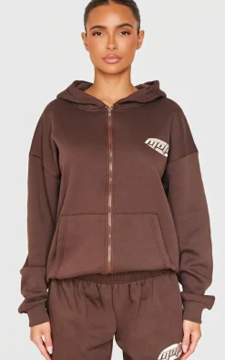 Chocolate Contrast Studio Archives Embroidered Zip Through Hoodie