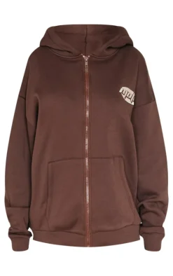 Chocolate Contrast Studio Archives Embroidered Zip Through Hoodie