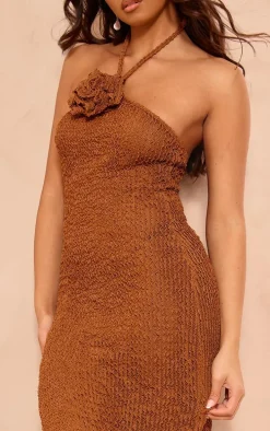 Chocolate Corsage Detail Halterneck Maxi Dress
