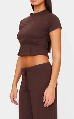 Chocolate Cotton Ruched Detail Crop Top