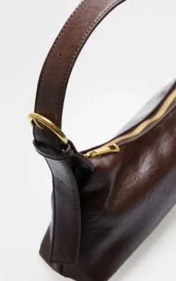 Chocolate Crinkle Pu Buckle Detail Shoulder Bag