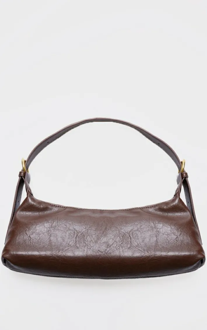 Chocolate Crinkle Pu Buckle Detail Shoulder Bag