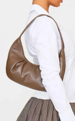 Chocolate Crinkle Pu Pleat Detail Shoulder Bag
