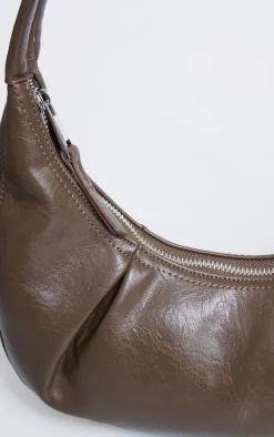 Chocolate Crinkle Pu Pleat Detail Shoulder Bag