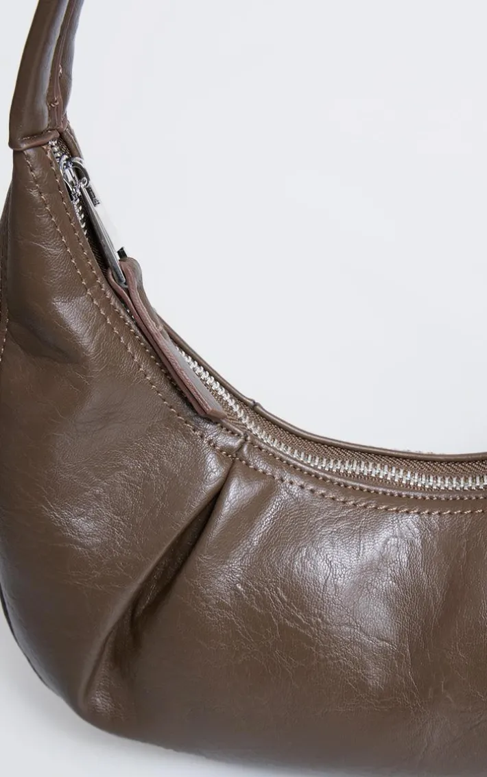 Chocolate Crinkle Pu Pleat Detail Shoulder Bag