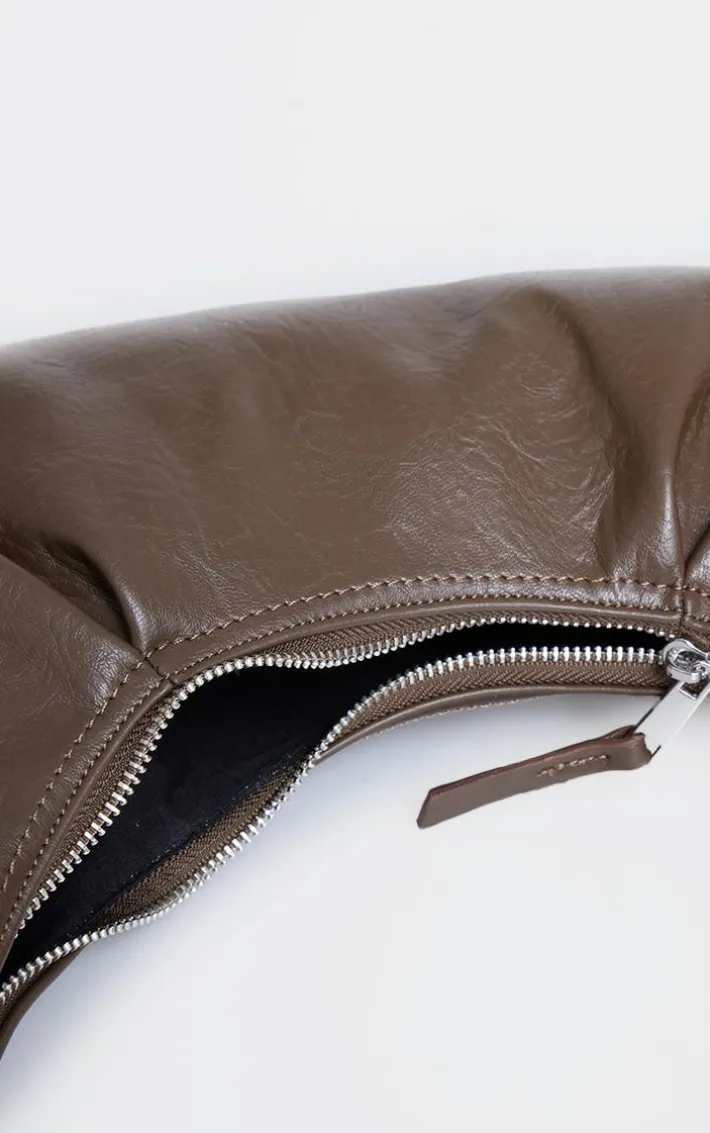 Chocolate Crinkle Pu Pleat Detail Shoulder Bag
