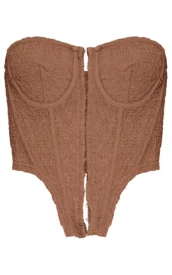 Chocolate Crinkle Textured Hook And Eye Boned Strapless Corset