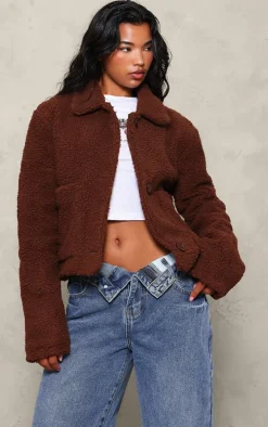 Chocolate Cropped Teddy Coat