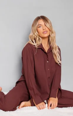 Chocolate Detail Long Sleeve Pajama Shirt